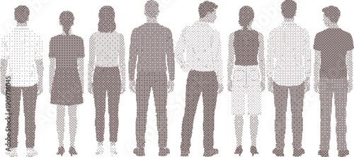 Halftone People Group Diverse Standing Crowd Silhouette Illustration