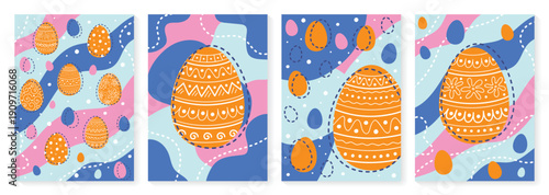 Abstract Easter egg. Collection of backgrounds in cartoon style. Vector illustration