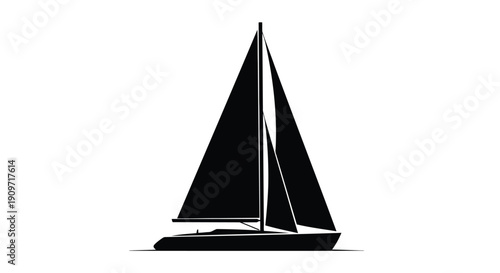 Minimalist black silhouette of a sailboat on water, simple flat design