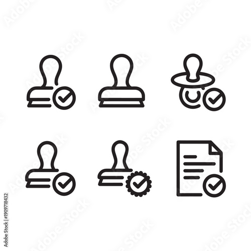 Set of linear icons representing approval users and document verification
