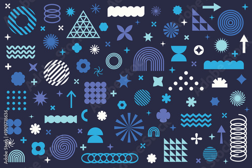 Retro geometric shapes set. Brutalist style abstract elements. Vector illustration