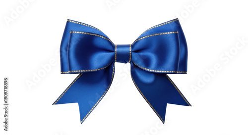 Obraz na płótnie Elegant blue ribbon bow with gold trim isolated PNG, decorative gift wrapping el