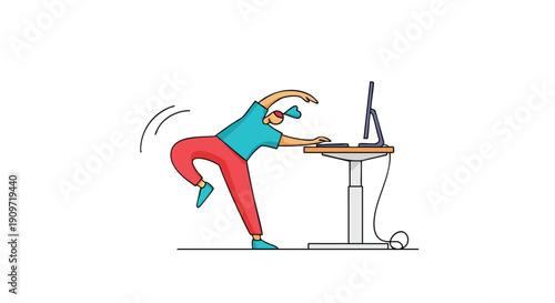 Combating Digital Fatigue: Professional Worker Stretching to Prevent Desk Strain and Improve Ergonomic Wellness