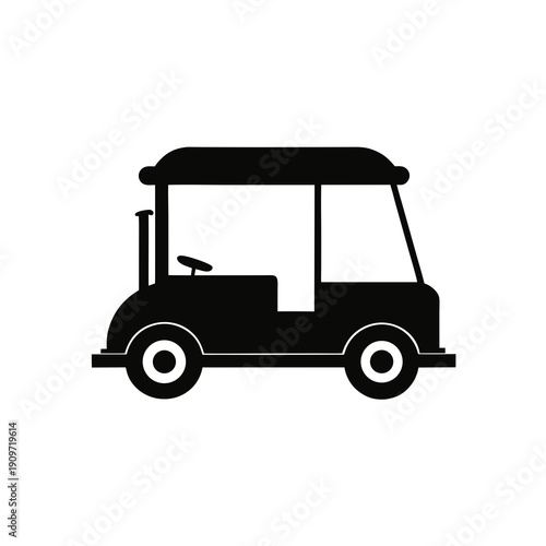 Golf Cart Silhouette: A sleek, minimalist black and white golf cart silhouette, ideal for conveying leisure, sports, and recreational themes.