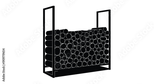 Black silhouette of a metal pipe rack with cylindrical pipes