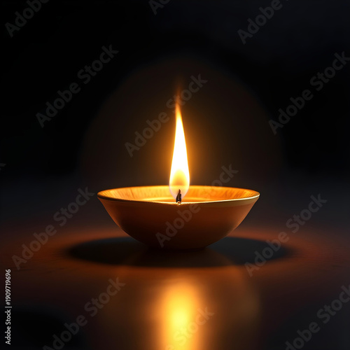 A 3D rendered logo of a golden diya with a realistic