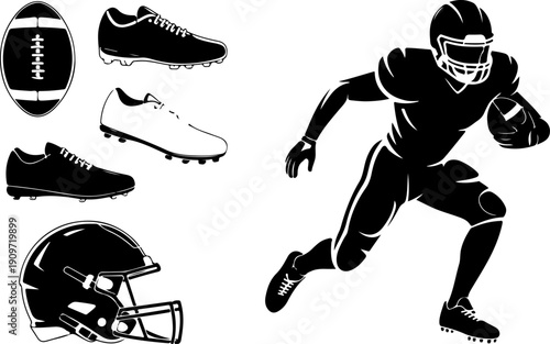 American Football Silhouette Vector Set – Player, Helmet, Ball & Cleats SVG Bundle