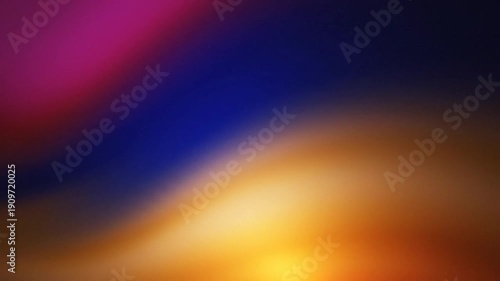 A gradient background transitions from dark blue and magenta to gold and orange hues