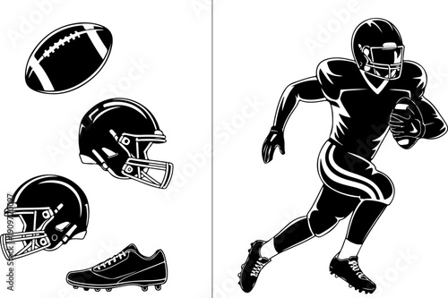 American Football Silhouette Vector Set – Player, Helmet, Ball & Cleats SVG Bundle