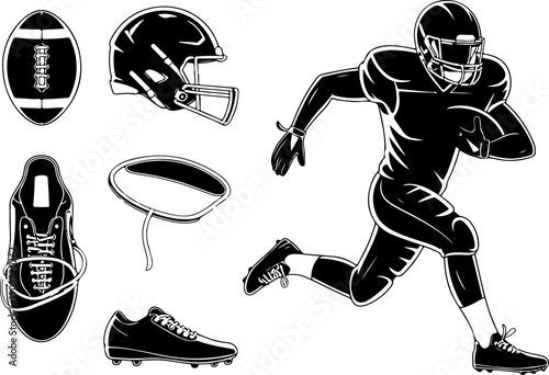 American Football Silhouette Vector Set – Player, Helmet, Ball & Cleats SVG Bundle
