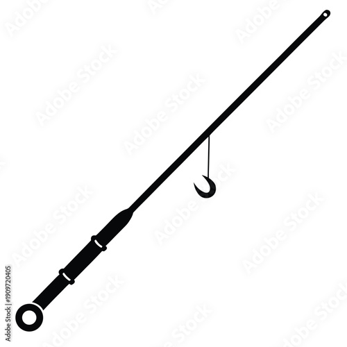 Fishing rod icon on white background silhouette