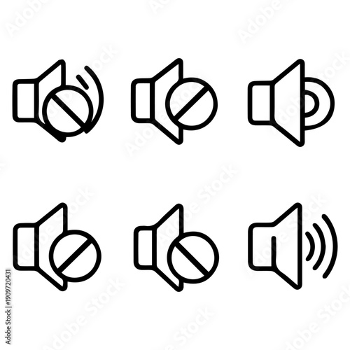 Minimalist sound icons set speaker volume controls mute bell notifications audio symbols