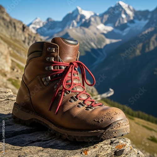 Hiking 🥾 Boot and mountain representing outdoor trekking