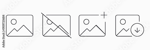 Image Upload Download Gallery Icons Set – Minimal Linear Outline Vector for Web and App UI