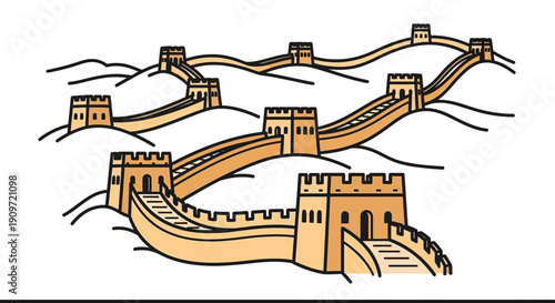 Great Wall of China winds through mountains in stunning illustration