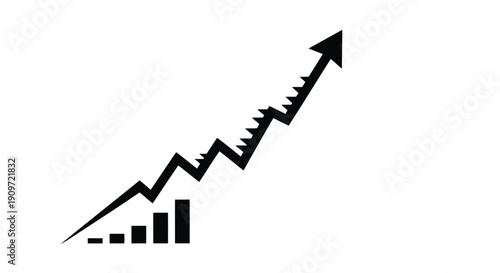 Black minimalist icon of a rising graph with arrow, flat design