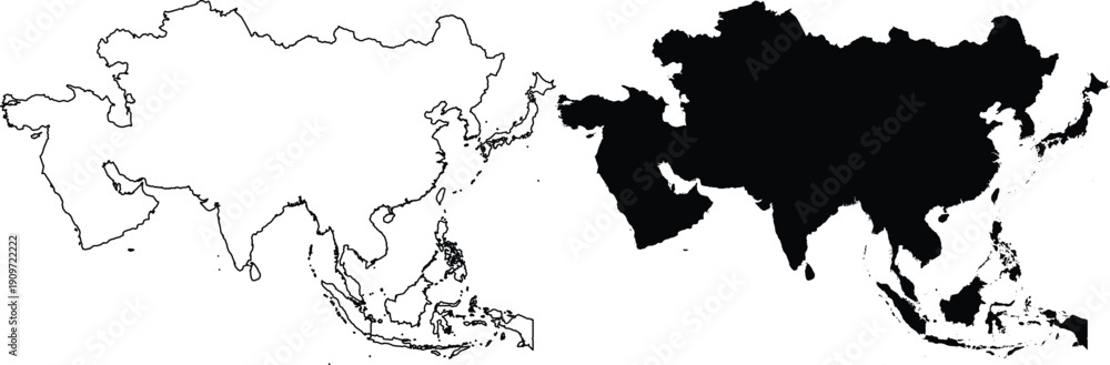Fototapeta premium Asia outline and silhouette map continent