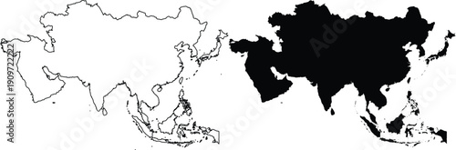 Asia outline and silhouette map continent