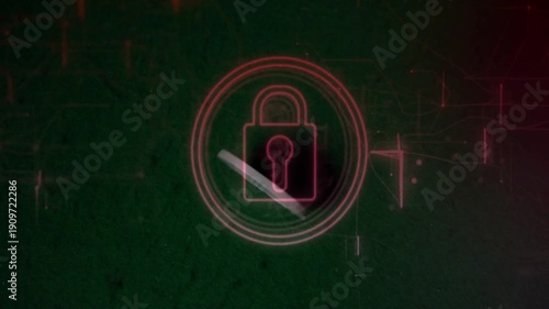 Sneaker foot entering bottom tracing clockwise white stroke on lock activating neon rings unlocking