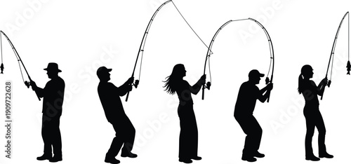 Collection, of, five, fisherman, and, fisherwoman, silhouettes, in, vn, projects.