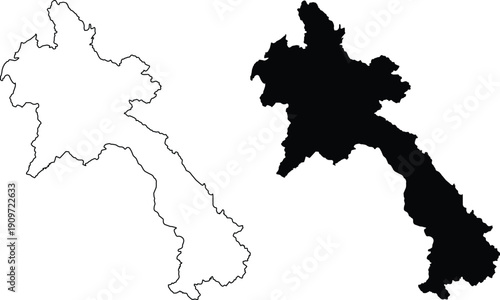 Laos Map Outline and Silhouette country