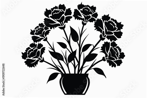 carnation vase silhouette line art vector illustration