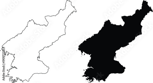 North Korea outline and silhouette map country