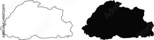 Outline and Silhouette Maps of Bhutan country