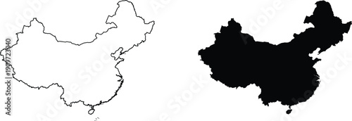 Outline and Silhouette Maps of China country