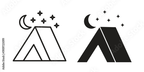 Night camping icon concept template. linear or solid icon collection