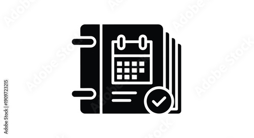 Minimalist black icon of a planner with calendar and checklist
