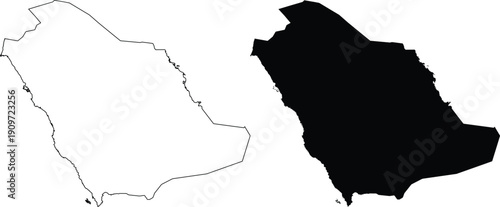 Saudi Arabia map outline and silhouette on white background
