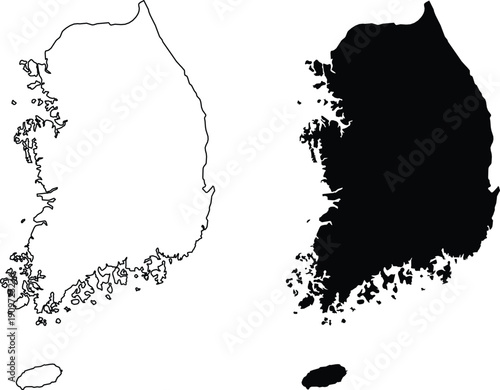 South Korea map outline and silhouette on white background