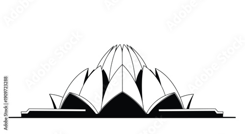 Lotus Temple Architectural Flat Design Illustration