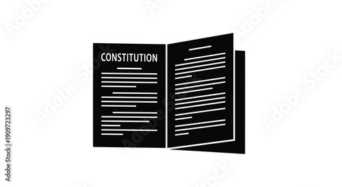 Flat illustration of an open book representing the constitution with a minimalist silhouette style