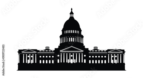 Black silhouette of the United States Capitol building against a white background