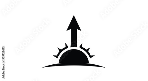 Minimalist black silhouette logo of sun with upward arrow symbol