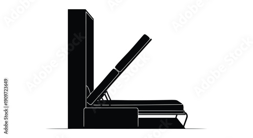 Black silhouette of a folding table with one leg folded up against a white background