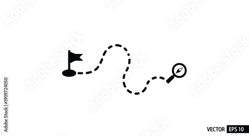 Minimalist illustration of a magnifying glass navigating to a flag symbol
