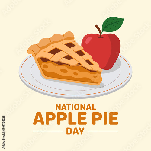National Apple Pie Day illustration with slice of pie and apple on plate