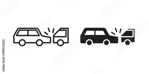 Rear end collision icon concept template. linear or solid icon collection
