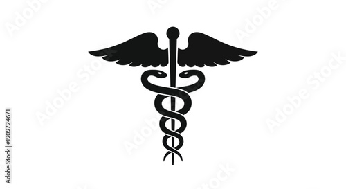 Minimalist black caduceus medical symbol silhouette logo icon