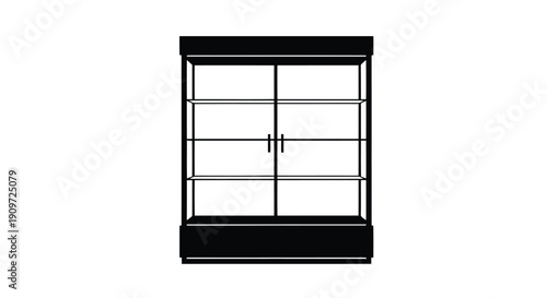 Black silhouette of a modern glass display cabinet with sliding doors