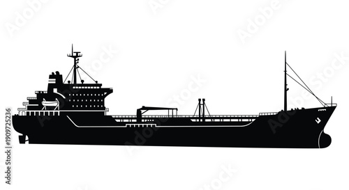 Large cargo ship silhouette against white background