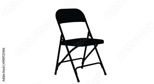 Black folding chair silhouette against white background