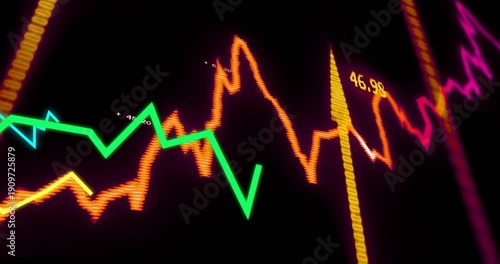 Left green trace entering sparking orange wave waving while column pulsing, labels showing values