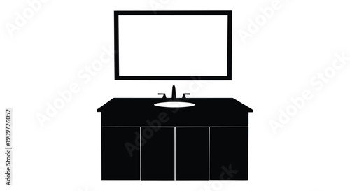 Black silhouette of a bathroom vanity with sink and mirror