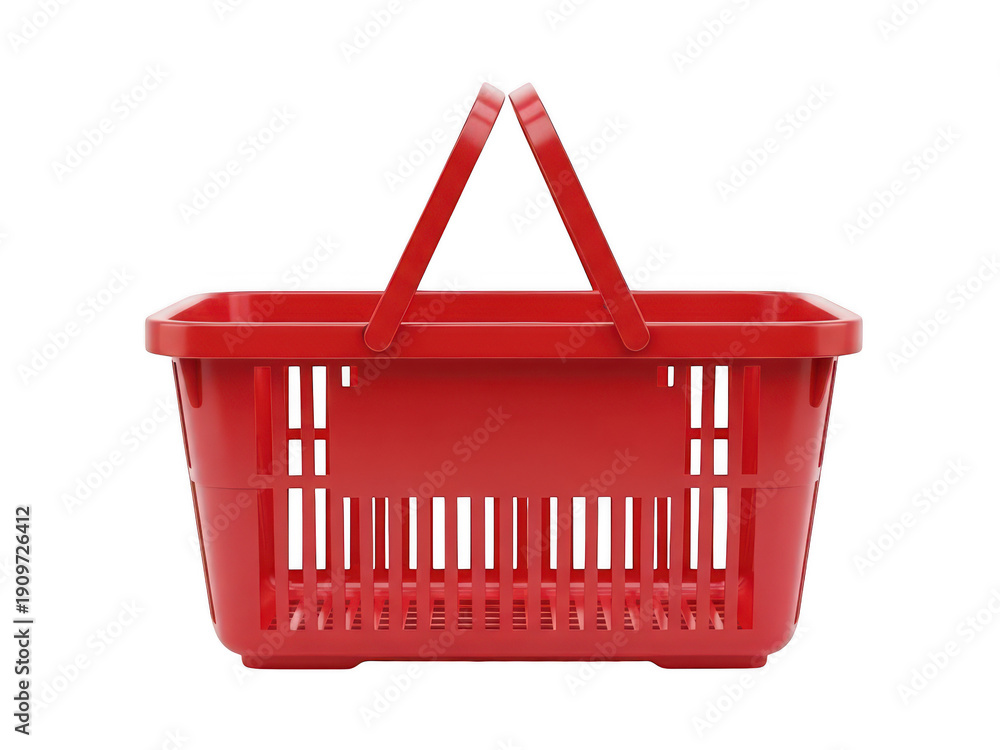 Fototapeta premium A red plastic shopping basket with a handle
