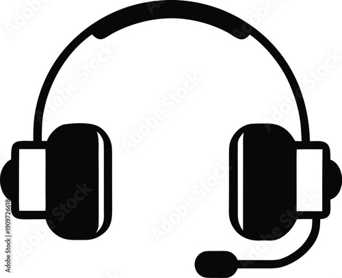 Black silhouette of a customer service headset with microphone simple design silhouette