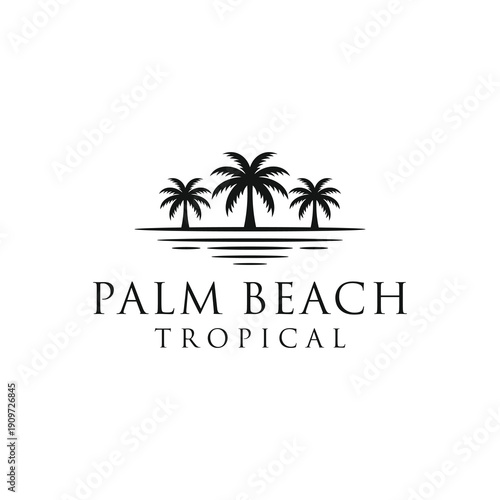 Palm tree with lake ocean sea water beach resort logo design